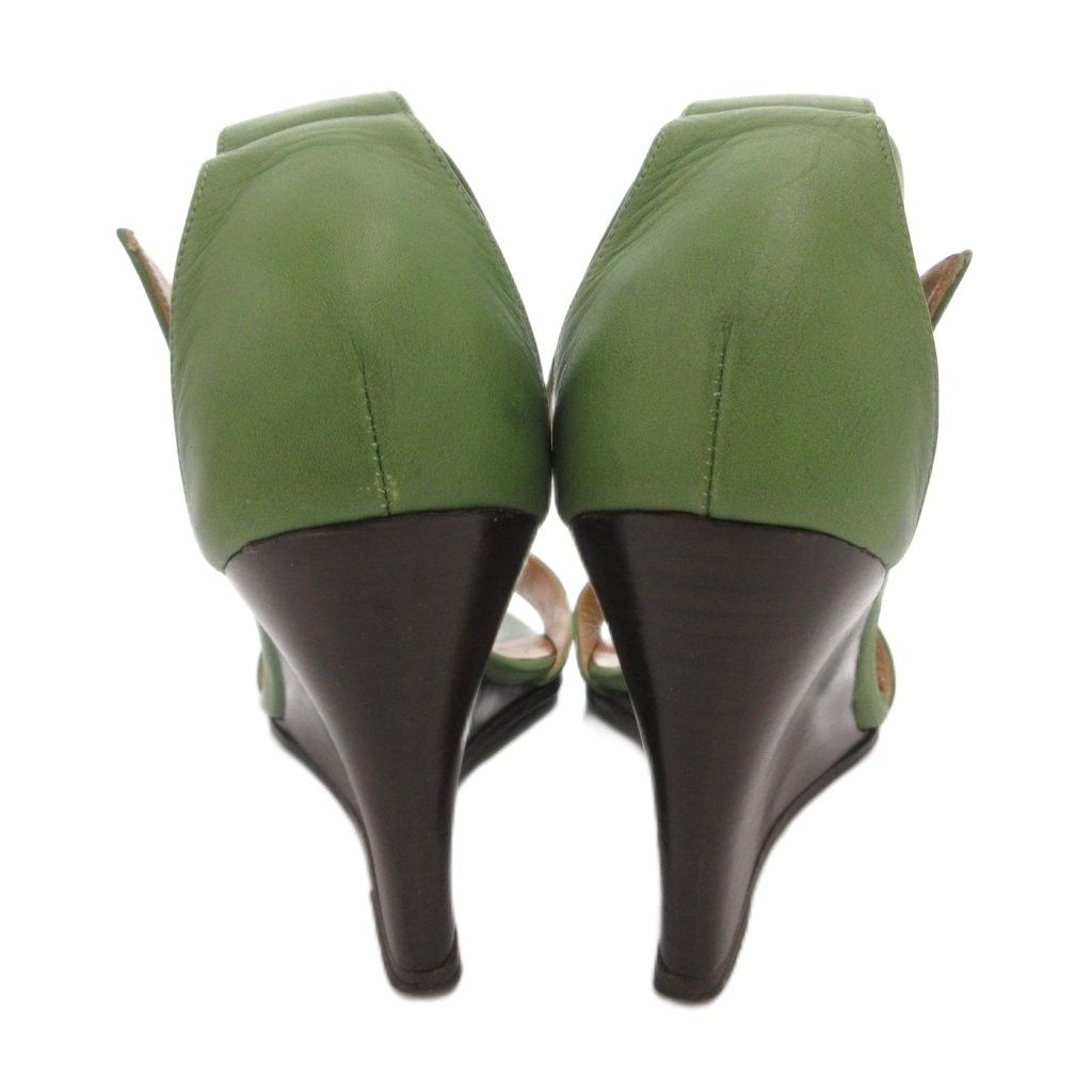 Hermes Sandals Wedge Sole Logo Strap Leather 36 Green — view 4