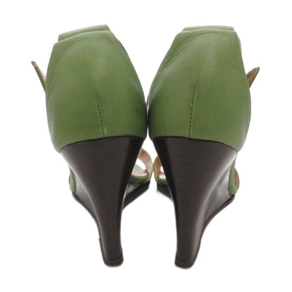 Hermes Sandals Wedge Sole Logo Strap Leather 36 Green — view 4