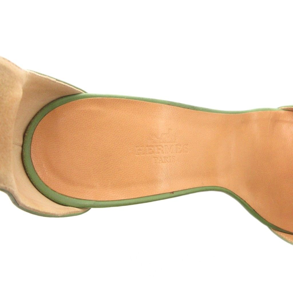 Hermes Sandals Wedge Sole Logo Strap Leather 36 Green — view 7