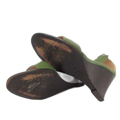 Hermes Sandals Wedge Sole Logo Strap Leather 36 Green — view 6