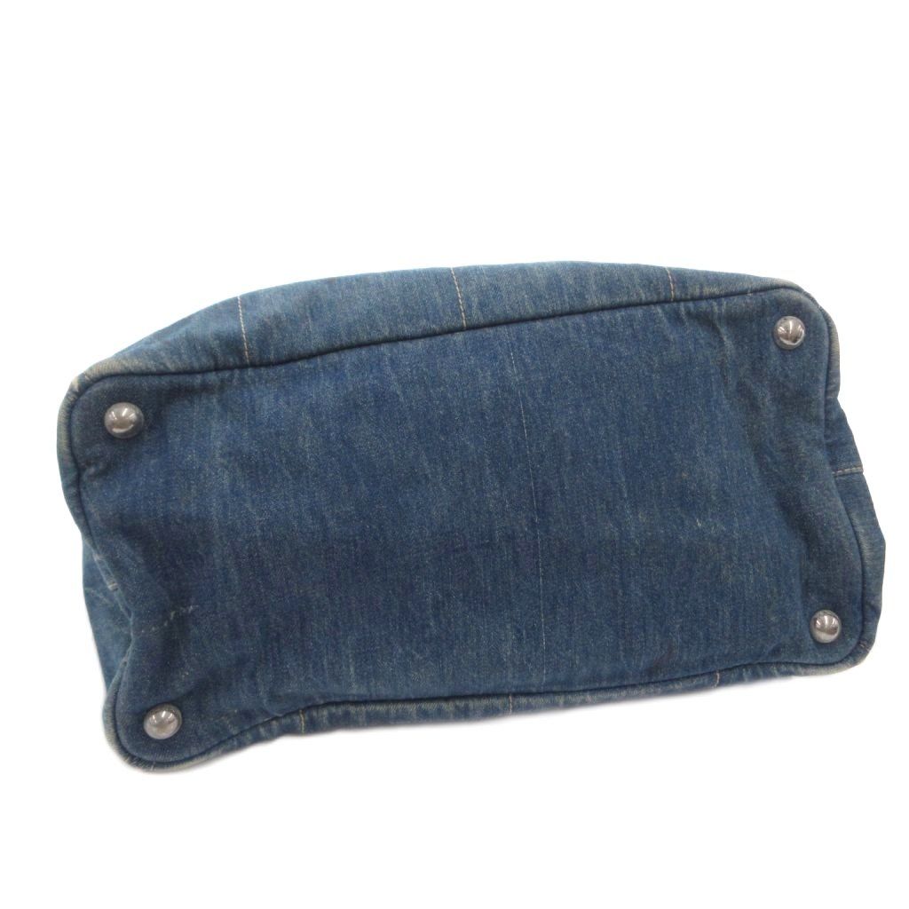 Prada Canapa Handbag Denim Tote Triangle Plate Logo Indigo FF — view 4