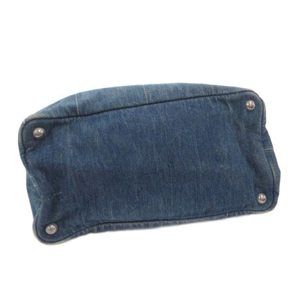 Prada Canapa Handbag Denim Tote Triangle Plate Logo Indigo FF — view 4