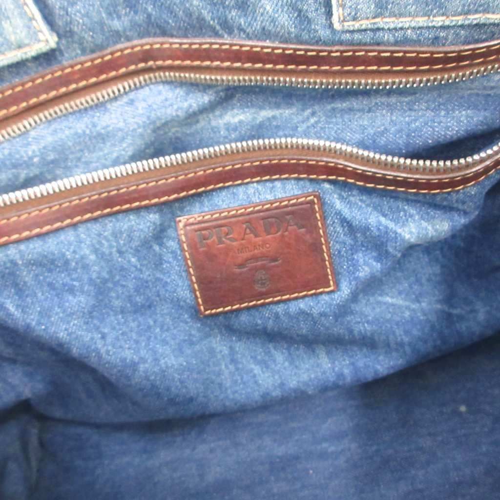 Prada Canapa Handbag Denim Tote Triangle Plate Logo Indigo FF — view 7
