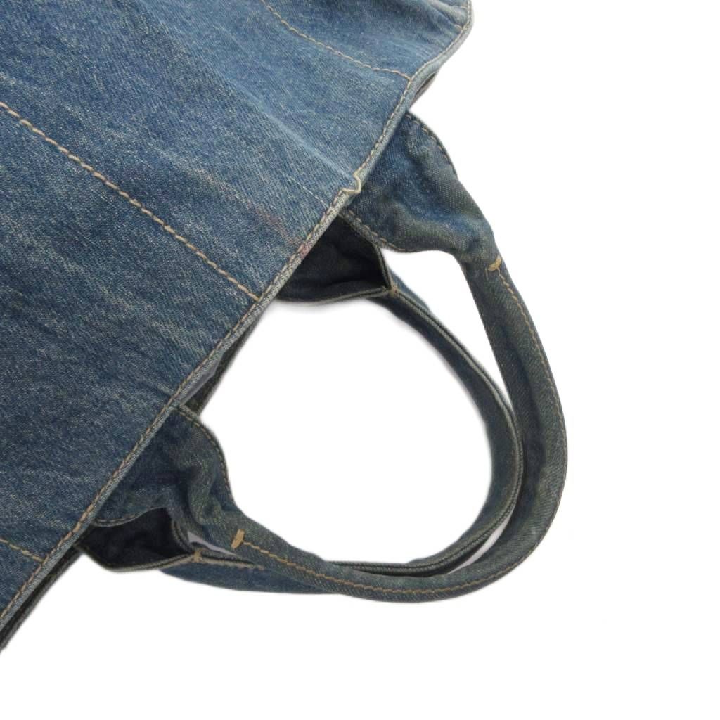 Prada Canapa Handbag Denim Tote Triangle Plate Logo Indigo FF — view 5