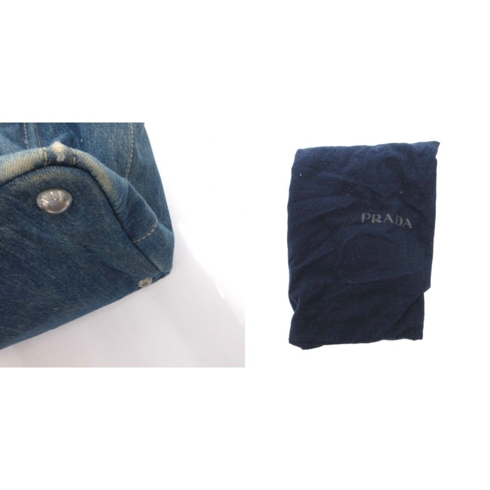 Prada Canapa Handbag Denim Tote Triangle Plate Logo Indigo FF — view 9