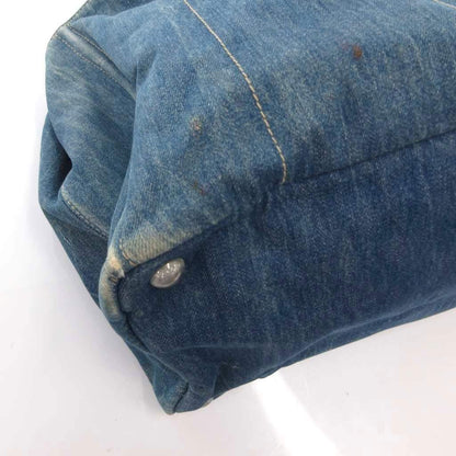 Prada Canapa Handbag Denim Tote Triangle Plate Logo Indigo FF — view 8
