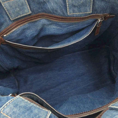 Prada Canapa Handbag Denim Tote Triangle Plate Logo Indigo FF — view 6