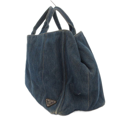 Prada Canapa Handbag Denim Tote Triangle Plate Logo Indigo FF — view 3