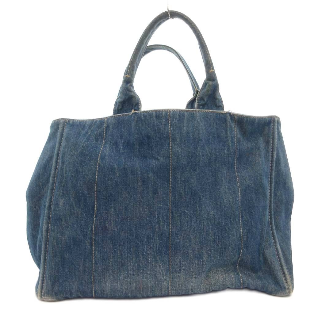 Prada Canapa Handbag Denim Tote Triangle Plate Logo Indigo FF — view 2