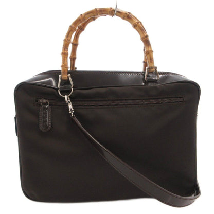 Gucci Bamb Shoulder Bag Hand 2-Way Crossbody Leather Nylon Trim Brown — view 2