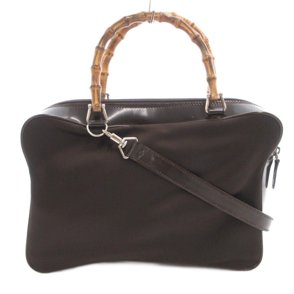 Gucci Bamb Shoulder Bag Hand 2-Way Crossbody Leather Nylon Trim Brown