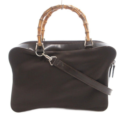Gucci Bamb Shoulder Bag Hand 2-Way Crossbody Leather Nylon Trim Brown