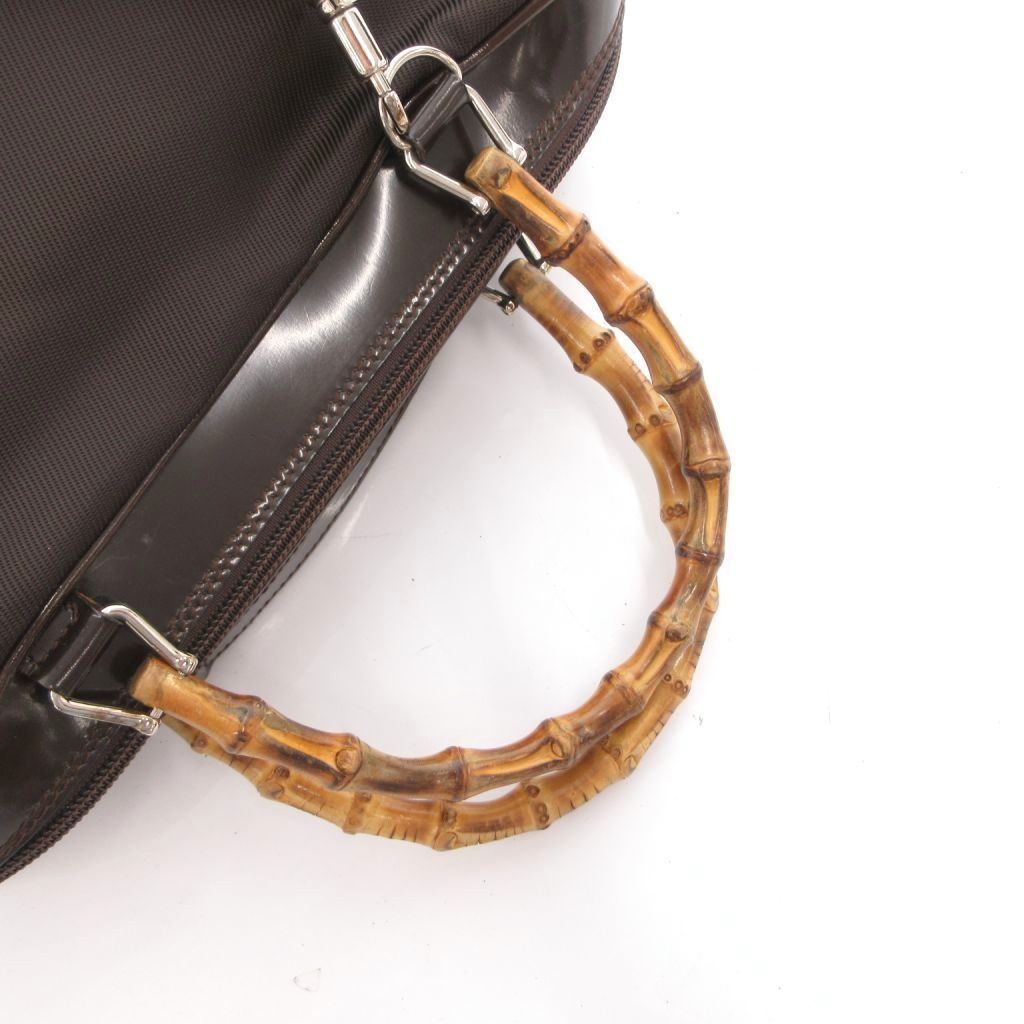 Gucci Bamb Shoulder Bag Hand 2-Way Crossbody Leather Nylon Trim Brown — view 5