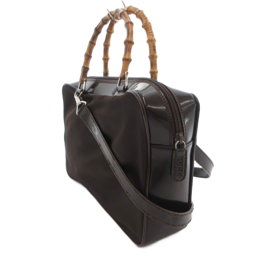 Gucci Bamb Shoulder Bag Hand 2-Way Crossbody Leather Nylon Trim Brown — view 3