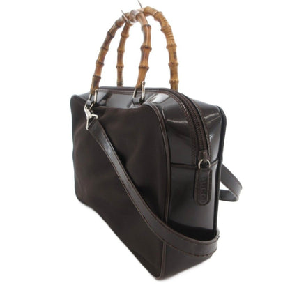 Gucci Bamb Shoulder Bag Hand 2-Way Crossbody Leather Nylon Trim Brown — view 3