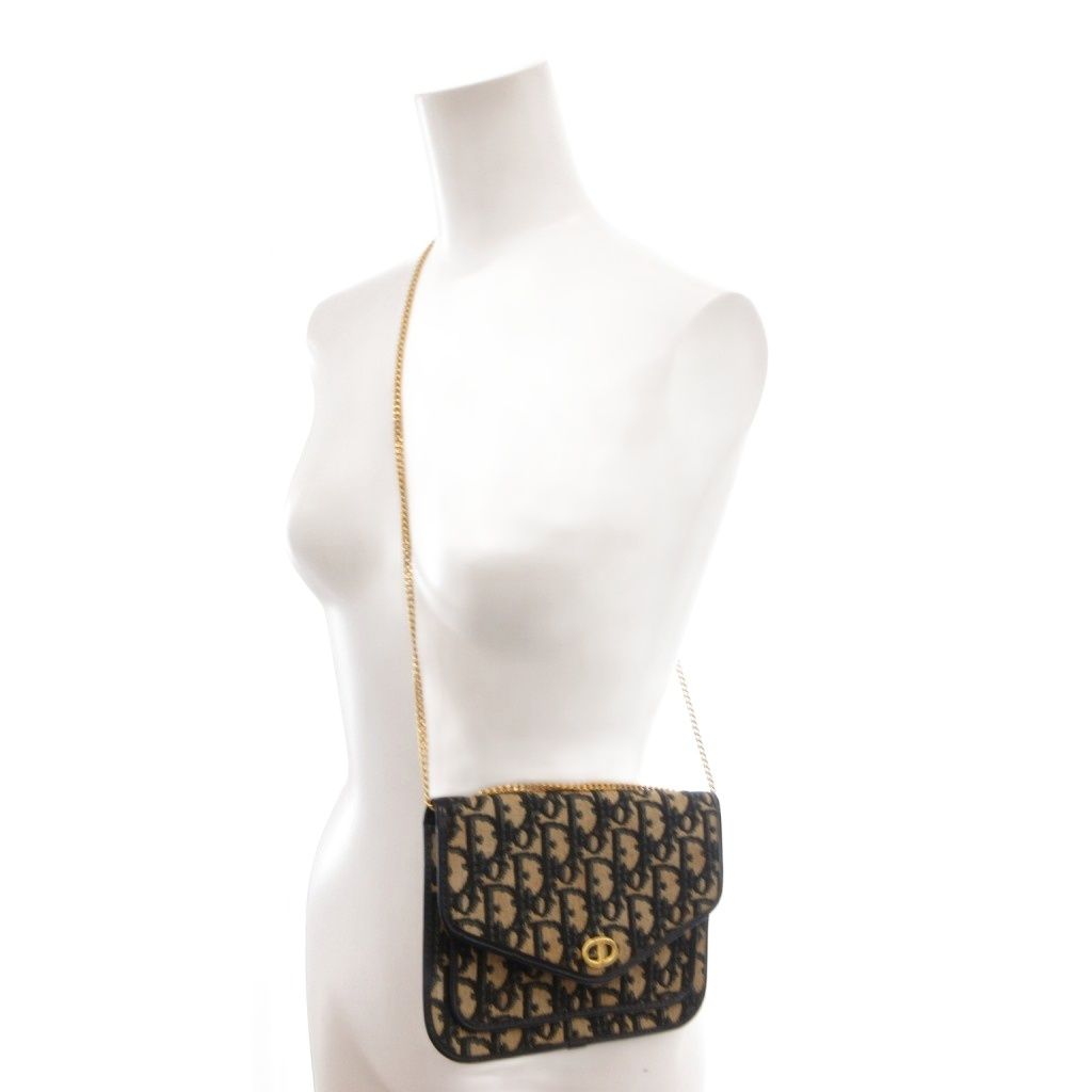 Dior Shoulder Bag Pouch Trotter CD Logo Chain Strap Navy Beige — view 5