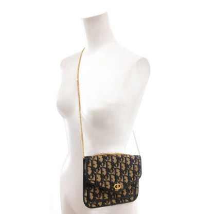 Dior Shoulder Bag Pouch Trotter CD Logo Chain Strap Navy Beige — view 5