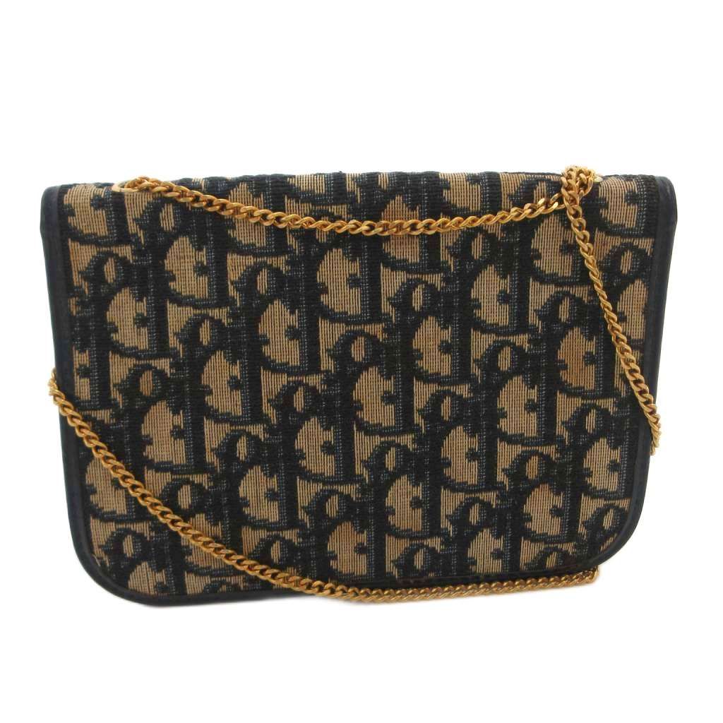 Dior Shoulder Bag Pouch Trotter CD Logo Chain Strap Navy Beige — view 2