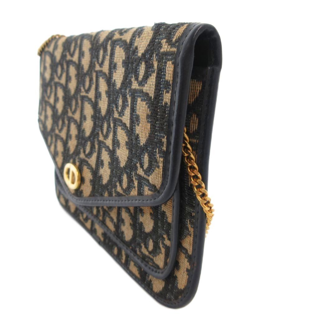 Dior Shoulder Bag Pouch Trotter CD Logo Chain Strap Navy Beige — view 3