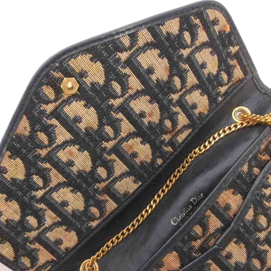 Dior Shoulder Bag Pouch Trotter CD Logo Chain Strap Navy Beige — view 8
