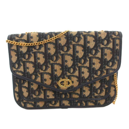 Dior Shoulder Bag Pouch Trotter CD Logo Chain Strap Navy Beige