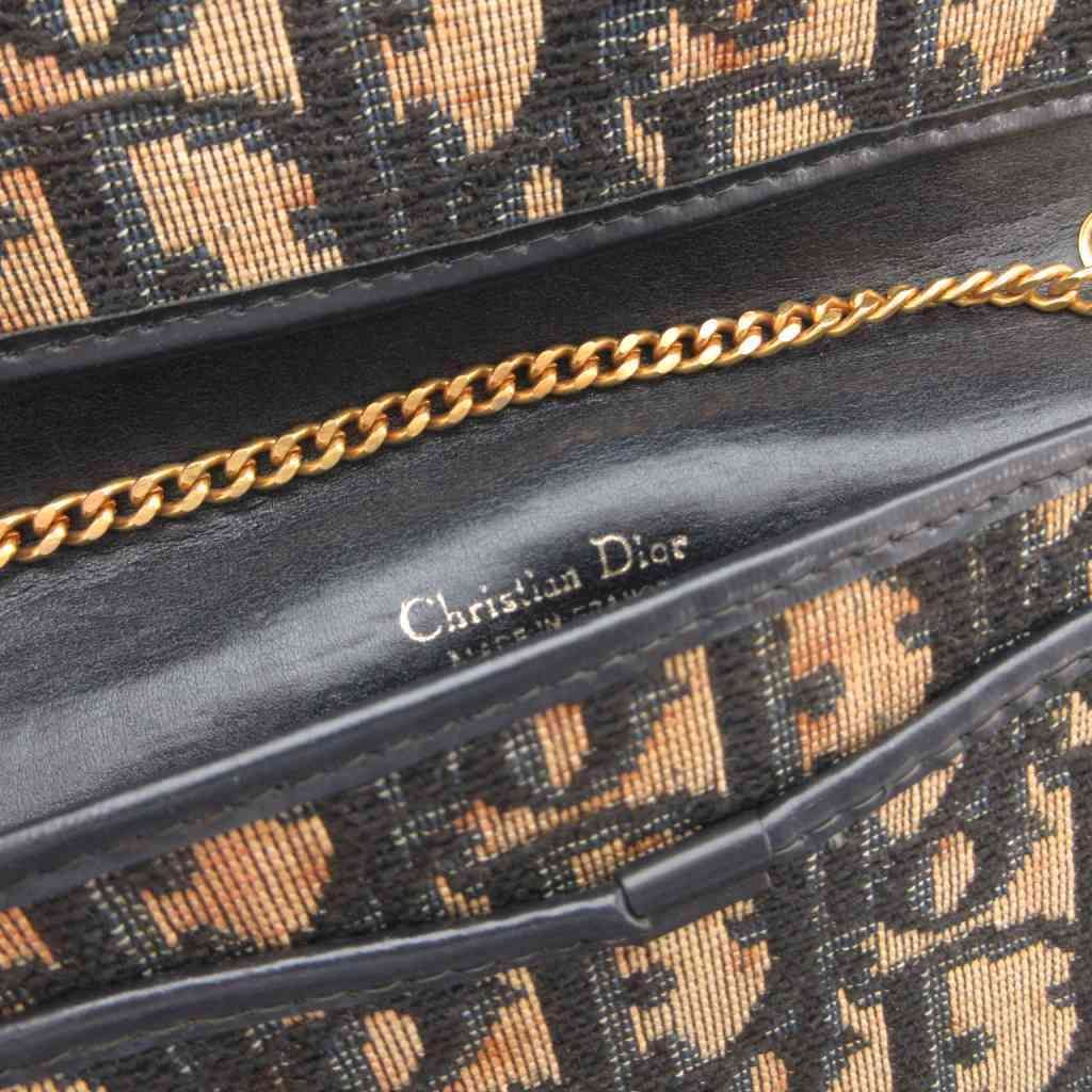 Dior Shoulder Bag Pouch Trotter CD Logo Chain Strap Navy Beige — view 7