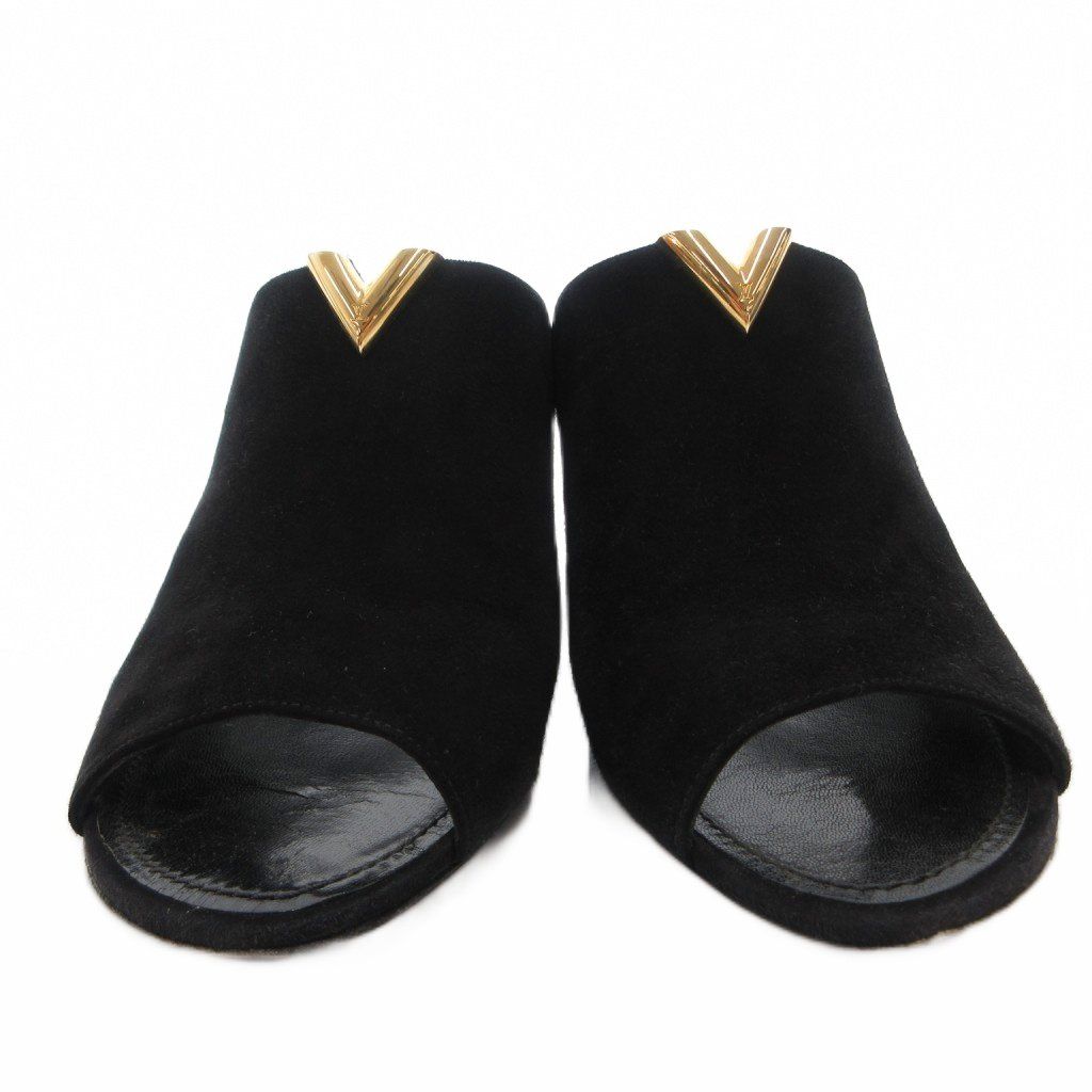 Louis Vuitton Sandals Suede Chanki Heels Gold Open Toe 37 Black — view 4