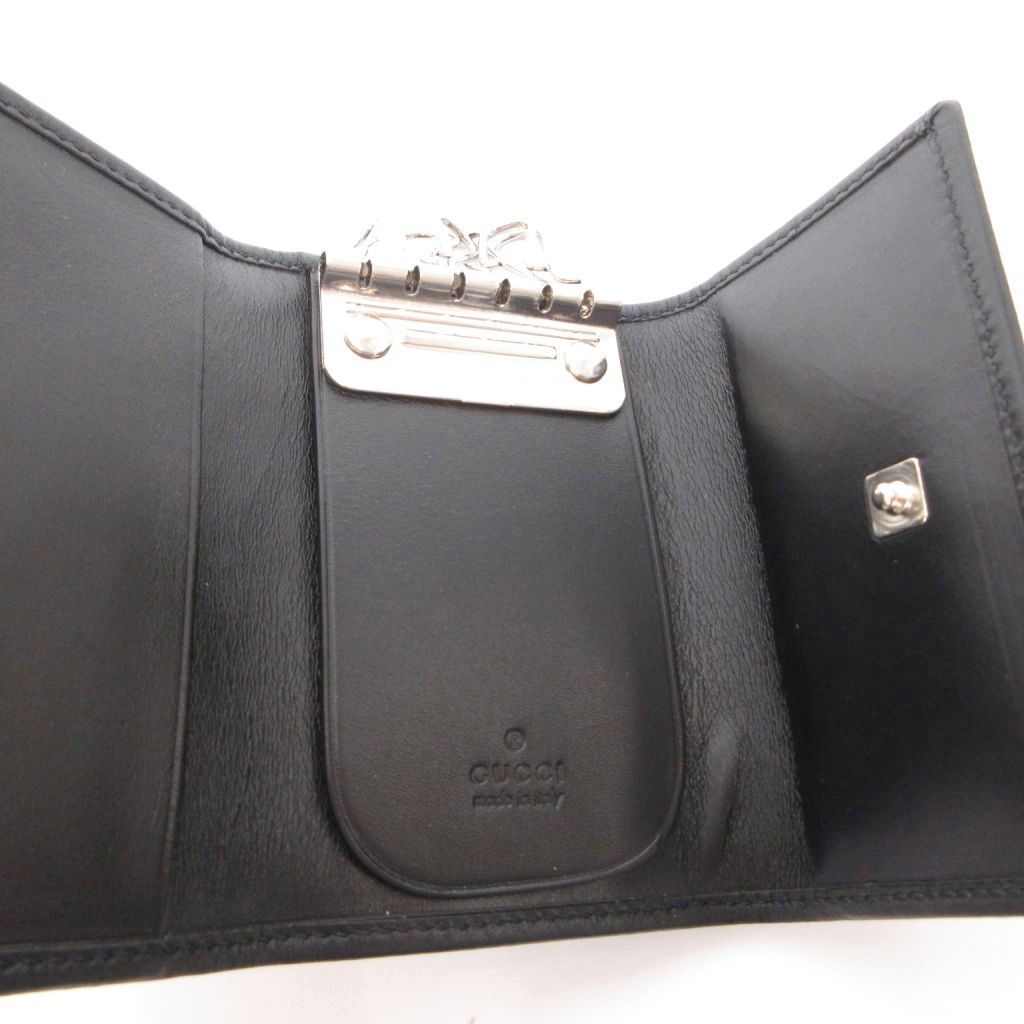 Gucci Key Case 6 Consecutive GG Pattern Canvas Leather Logo Plate Black Key — view 4