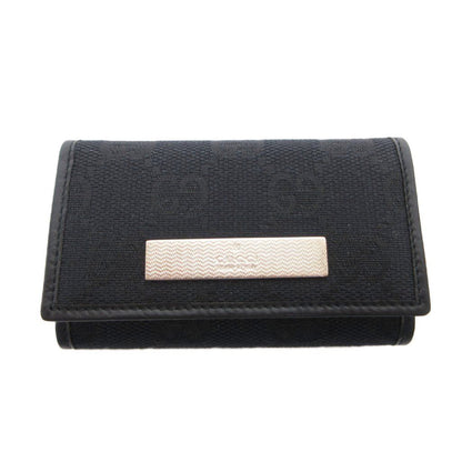 Gucci Key Case 6 Consecutive GG Pattern Canvas Leather Logo Plate Black Key