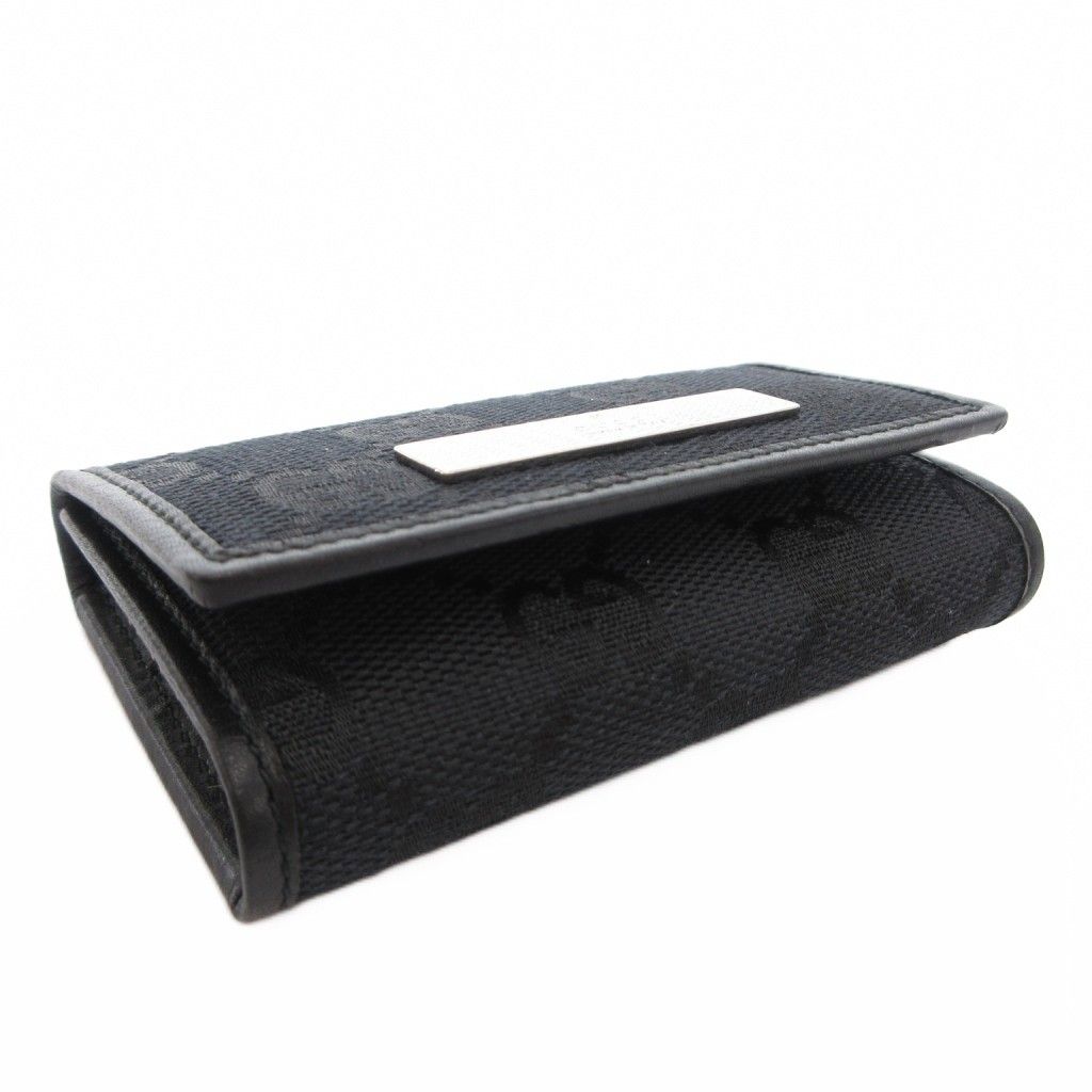 Gucci Key Case 6 Consecutive GG Pattern Canvas Leather Logo Plate Black Key — view 3