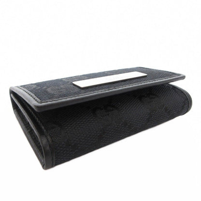 Gucci Key Case 6 Consecutive GG Pattern Canvas Leather Logo Plate Black Key — view 3