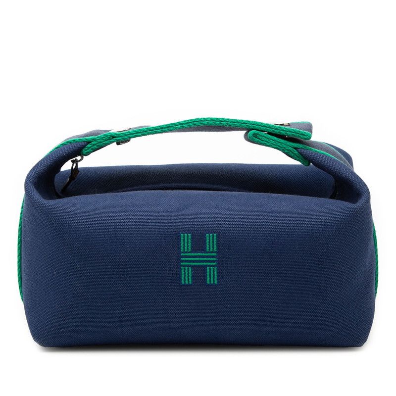 Hermes Bride-a-Brac PM Handbag Navy Green Cotton