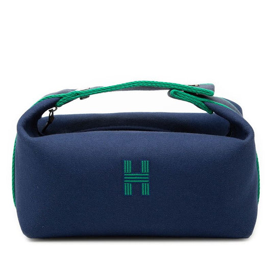 Hermes Bride-a-Brac PM Handbag Navy Green Cotton