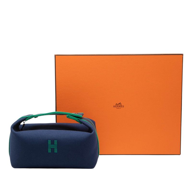 Hermes Bride-a-Brac PM Handbag Navy Green Cotton — view 7