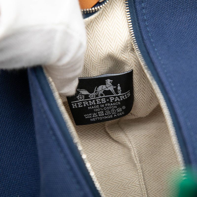 Hermes Bride-a-Brac PM Handbag Navy Green Cotton — view 5