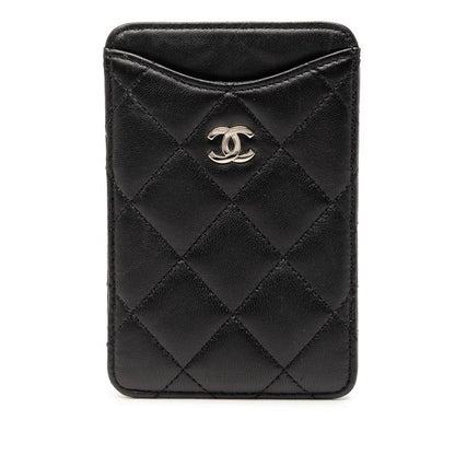 Chanel CC Logo Quilted Set Era Pass Case Black Lambskin Shoulder Bag