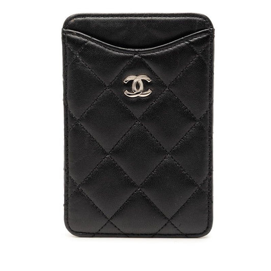 Chanel CC Logo Quilted Set Era Pass Case Black Lambskin Shoulder Bag