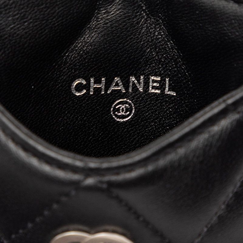 Chanel CC Logo Quilted Set Era Pass Case Black Lambskin Shoulder Bag — view 4