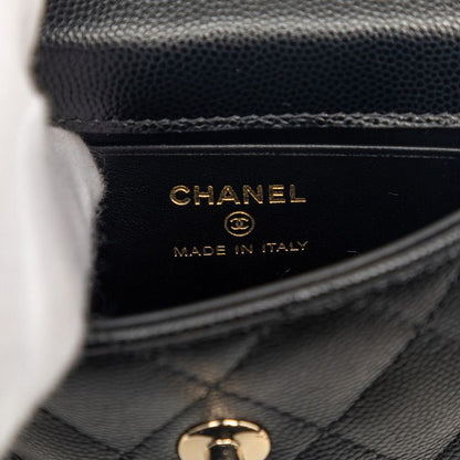 Chanel Quilted Coco Handle Micro Chain Shoulder Bag 2-Way Black Caviar Leather — view 5