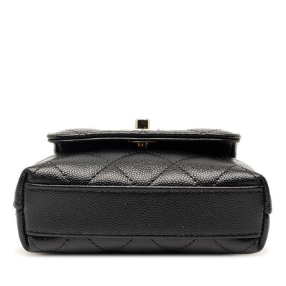 Chanel Quilted Coco Handle Micro Chain Shoulder Bag 2-Way Black Caviar Leather — view 3