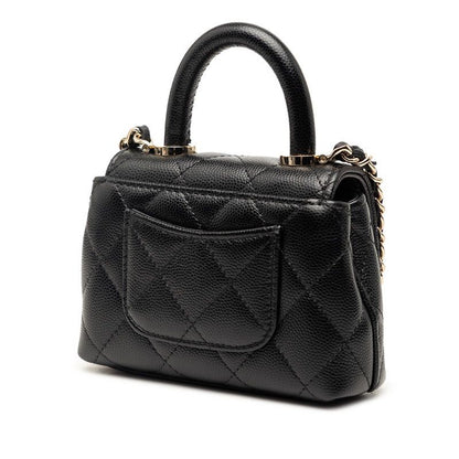 Chanel Quilted Coco Handle Micro Chain Shoulder Bag 2-Way Black Caviar Leather — view 2