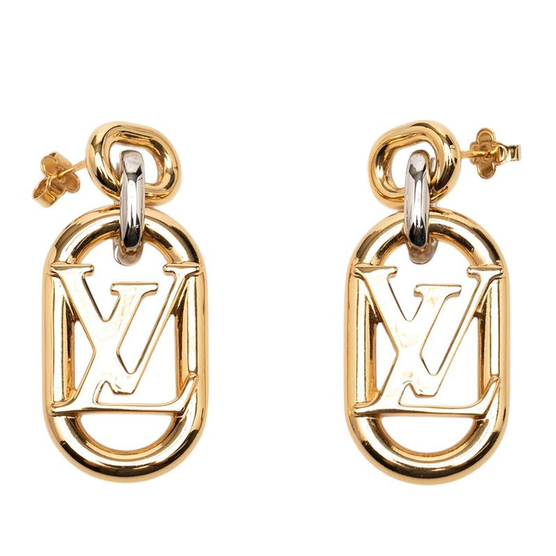 Louis Vuitton Everyday Chain LV Stud Swing Earrings Gold Silver Plated Metal