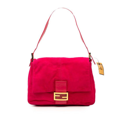 Fendi Mamma Bucket Logo Shoulder Bag Pink Suede Leather
