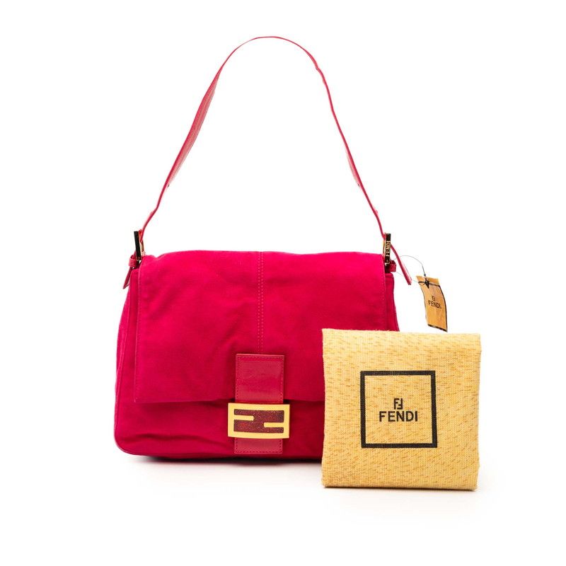 Fendi Mamma Bucket Logo Shoulder Bag Pink Suede Leather — view 7