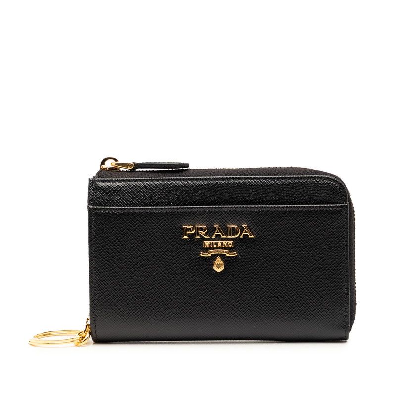Prada Coin Case Compact Wallet Black Saffiano Leather