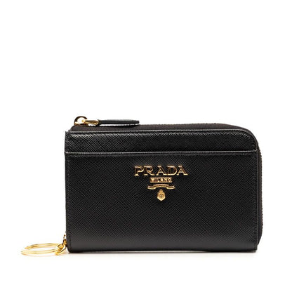 Prada Coin Case Compact Wallet Black Saffiano Leather