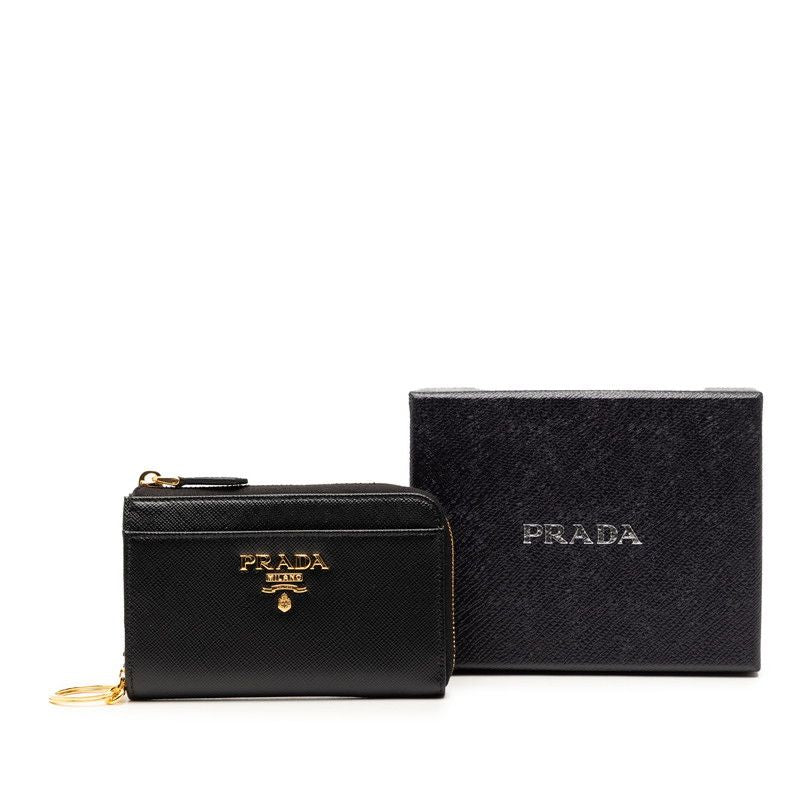 Prada Coin Case Compact Wallet Black Saffiano Leather — view 6