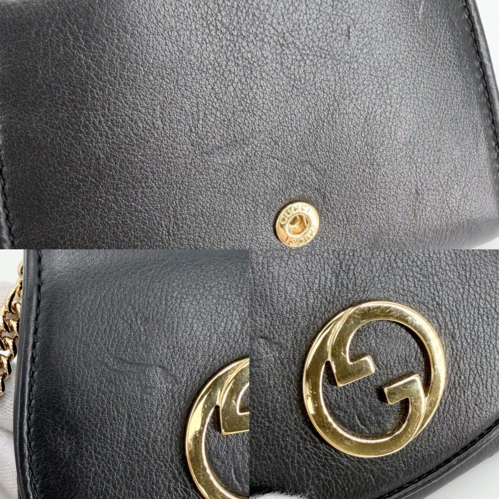 Gucci Chain Wallet Blanc Di Shoulder Bag Pochette Crossbody GG Leather Black — view 6