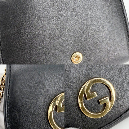 Gucci Chain Wallet Blanc Di Shoulder Bag Pochette Crossbody GG Leather Black — view 6