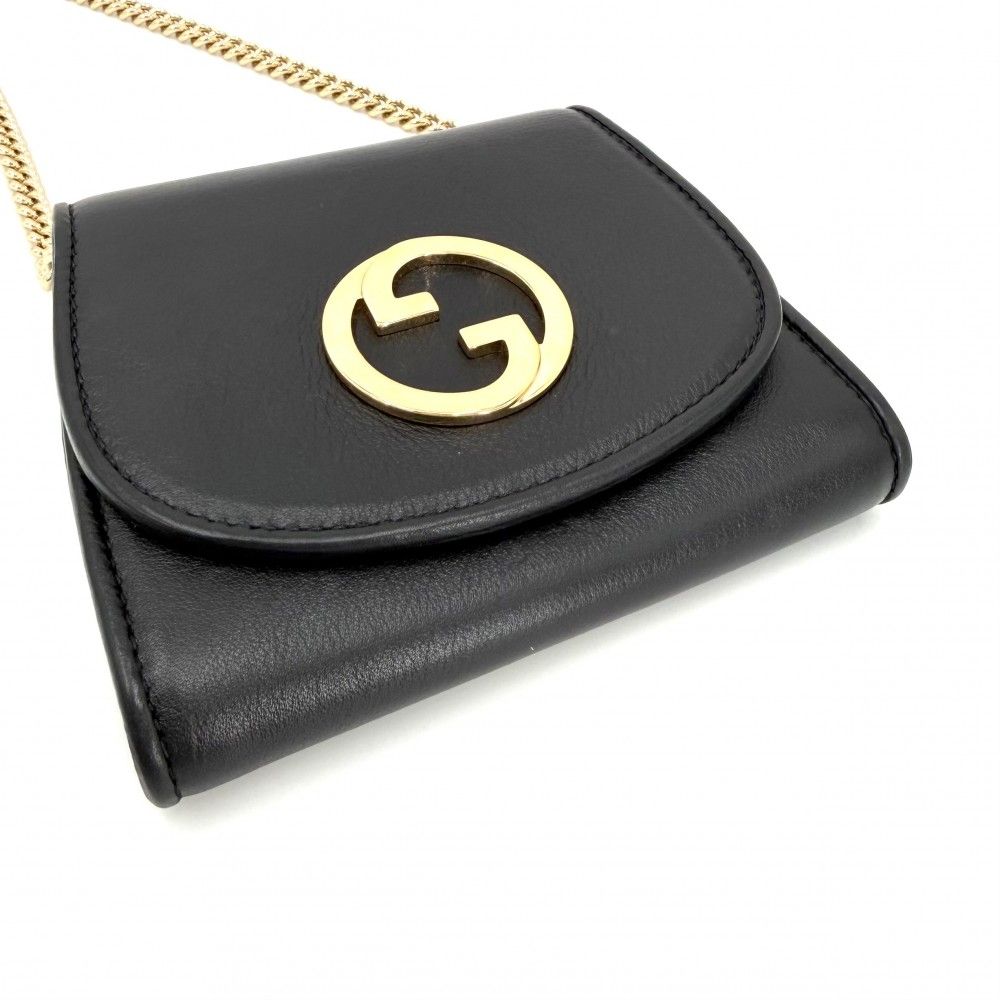 Gucci Chain Wallet Blanc Di Shoulder Bag Pochette Crossbody GG Leather Black — view 3